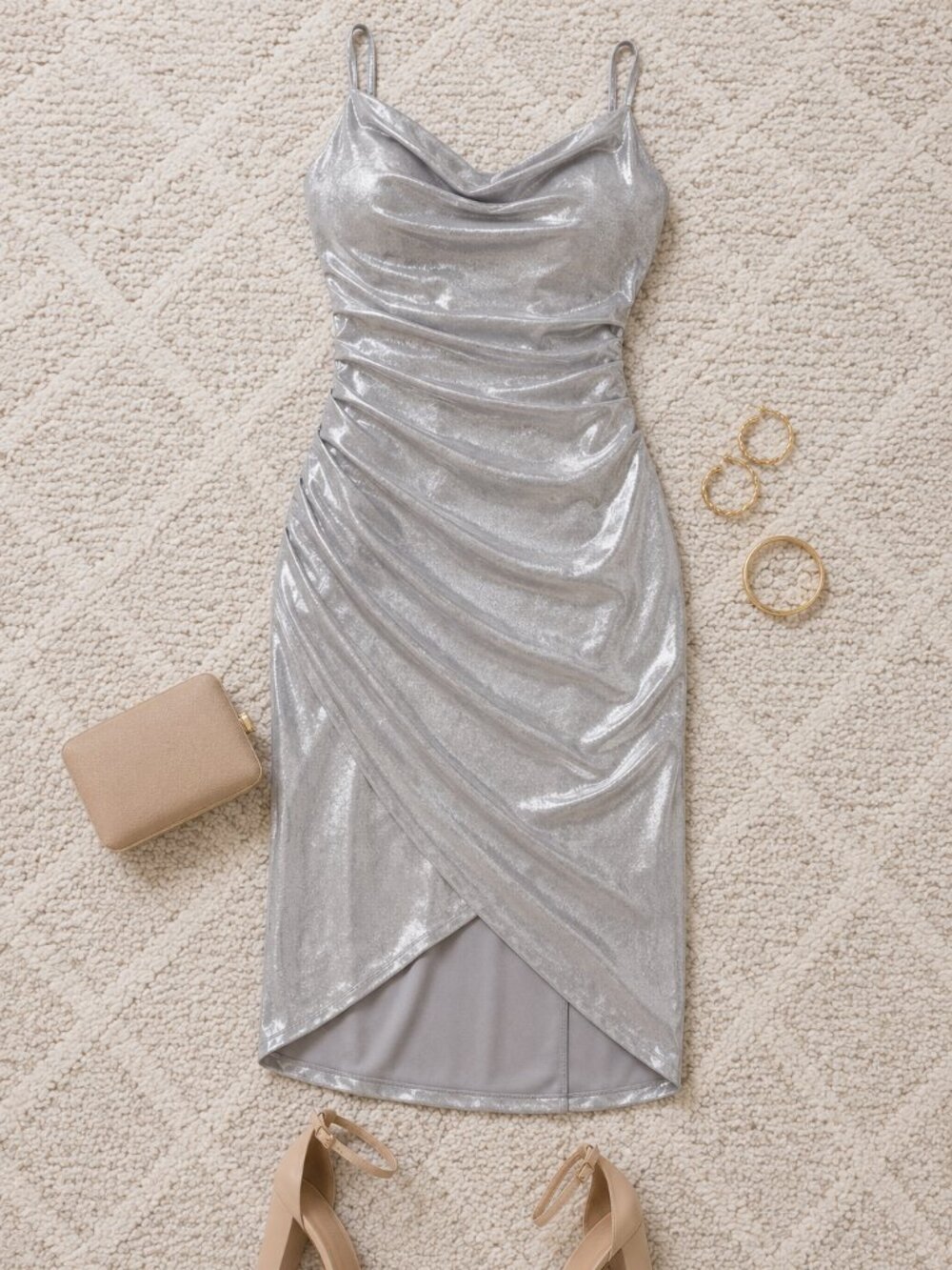 Siena Liquid Foiled Knit MIDI Dress Size 4 Gray NWT Party Date Night Cocktail
